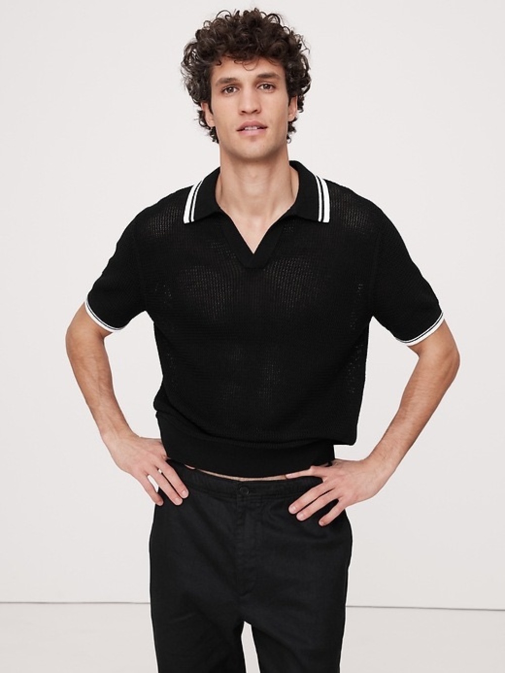 BANANA REPUBLIC COTTON ZIG-ZAG SWEATER POLO